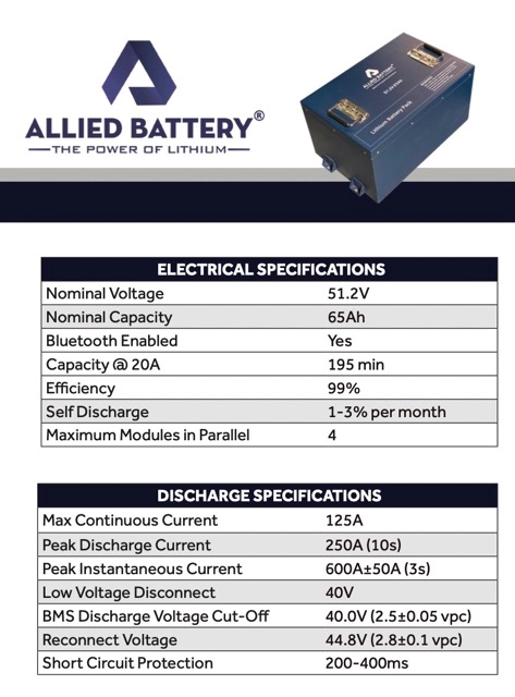 65ah allied lithium battery, 48v golf cart lithium battery