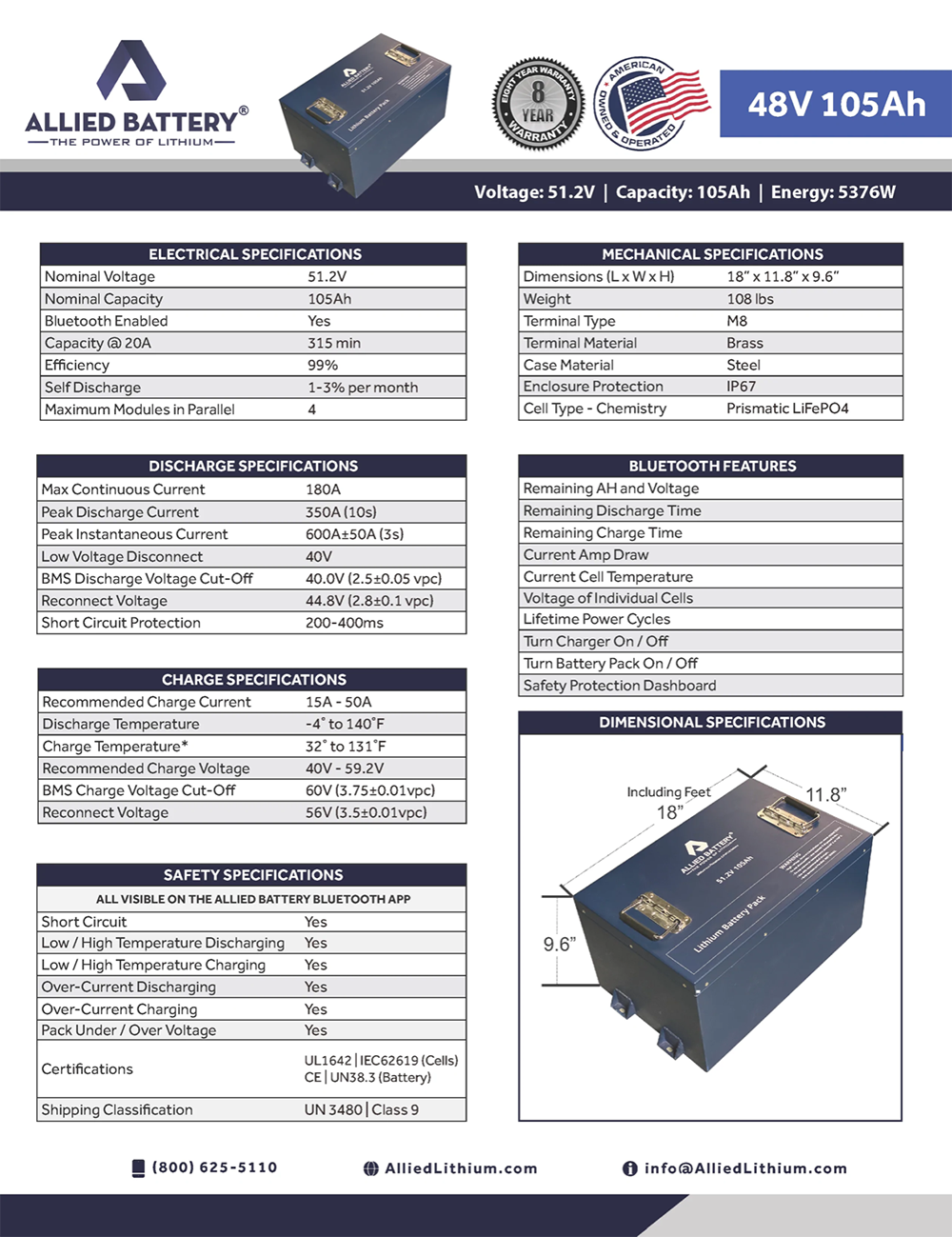 105ah allied lithium battery, 48v golf cart lithium battery